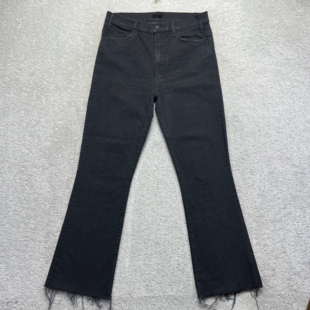 Mother Jeans Womens 32 Black Denim Stretch Not Guilty Hustler Ankle Fray Grunge